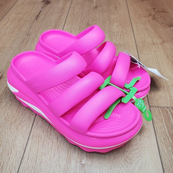 CROCS Shoes - Crocs Mega Crush Triple Strap Platform Sandals Pink White Womens Size 8 New